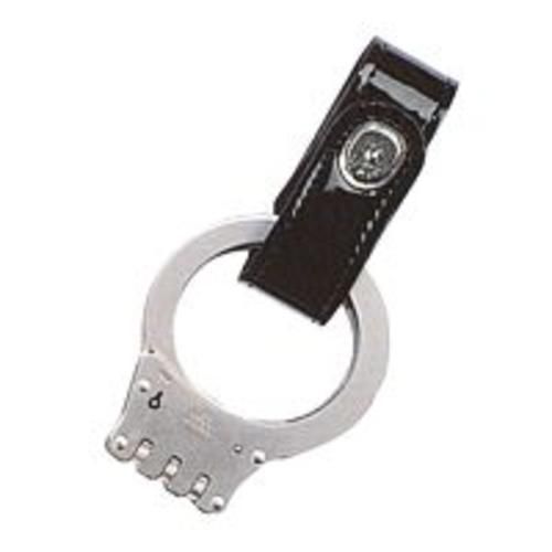 Boston Leather 5519-2-B Black Hi-Gloss Brass Snap Strap Style Handcuff Holder