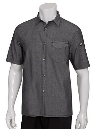 Chef Works SKS002-BLK-L Detroit Short-Sleeve Denim Shirt, Black
