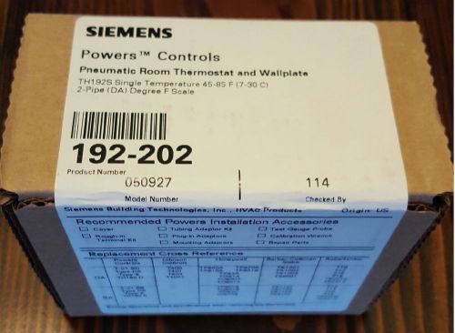 SIEMENS 192-202 Pneumatic Thermostat, DA, 45 to 85F TH192S
