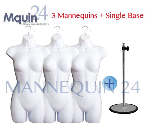 3 PCS of FEMALE MANNEQUIN FORMS (WHITE) + 1 METAL STAND (TABLE TOP) + 3 HANGERS