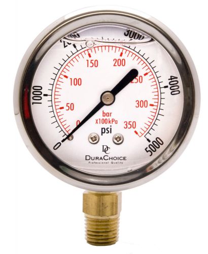 2&#034; oil filled pressure gauge - ss/br 1/4&#034; npt lower mount 5000psi for sale