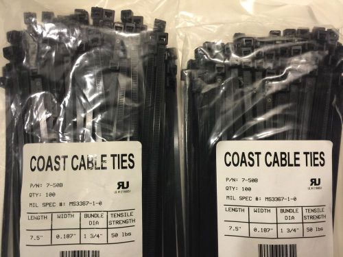 200 PCS 7.5&#034; inch 50 lbs. Black Cable Wire Zip Nylon Plastic Cord Ties  Wrap