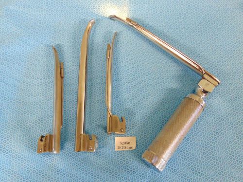 Lot Of 4 Laryngoscope Blades W/ WA Handle Standard, Sun-Med, Amtec 30494  S2058