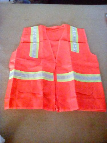 Reflective safety vest 3 stripe w pockets - orange w/ yellow silver one size for sale