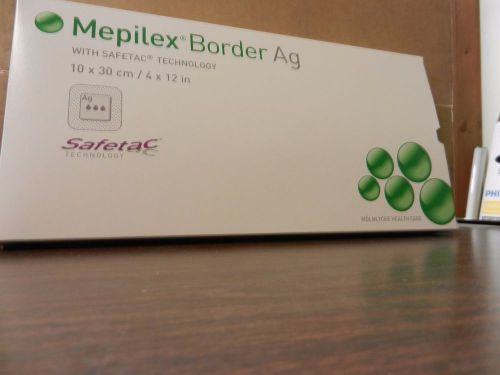 Molnlycke Mepilex AG 395990 Antimicrobial Self Adhesive Dressing 4&#034;x12&#034;  - 5 pcs