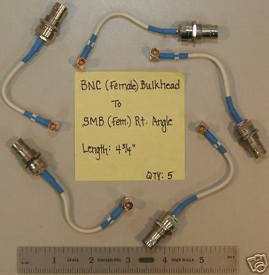 (5) BNC(F-Bulkhead) to SMB(F) Right Angle Cables 4.75&#034;