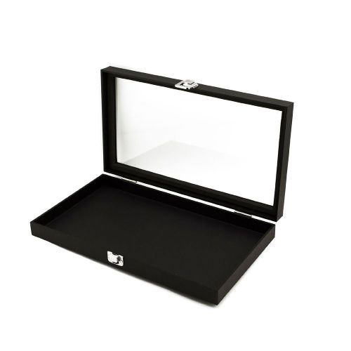 Glass Top Black Jewelry Showcase Display Case Metal Clasp Organizer Box