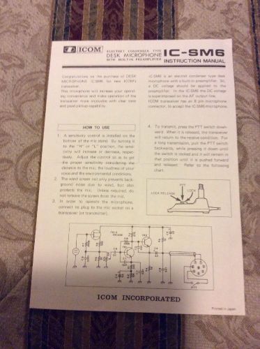 Vintage ICOM IC-SM6 Desk Microphone Instruction Manual A-0494