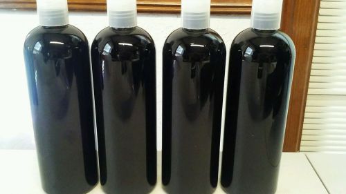 Lot (4)16 Oz Cosmo round black Plastic bottles with disk top
