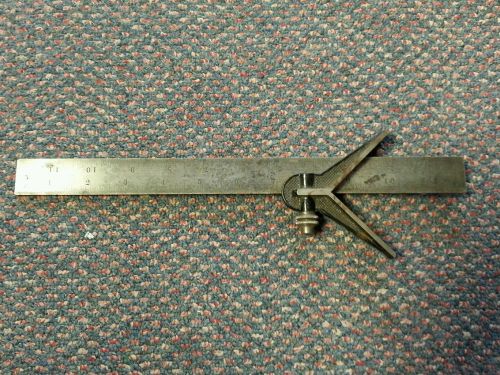 Vintage L S Starrett metal 12&#034;  ruler with angle attachment