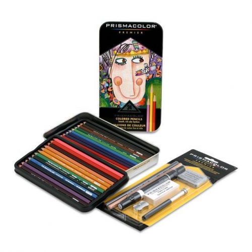 Prismacolor premier colored pencils tin set of 24 with bonus accessories set - a for sale