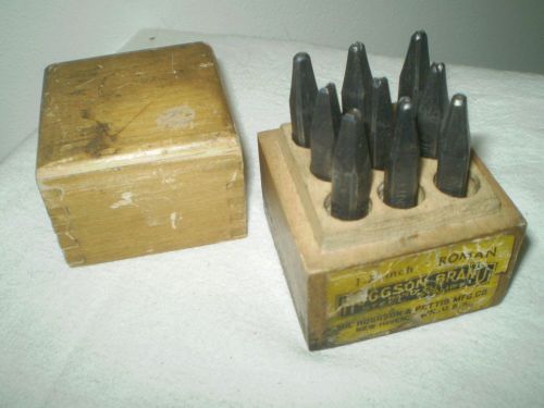 Vintage Hoggson Brand Hand Cut Steel Stamps 1/8&#034; Roman Numbers Punch Set Box 0-9