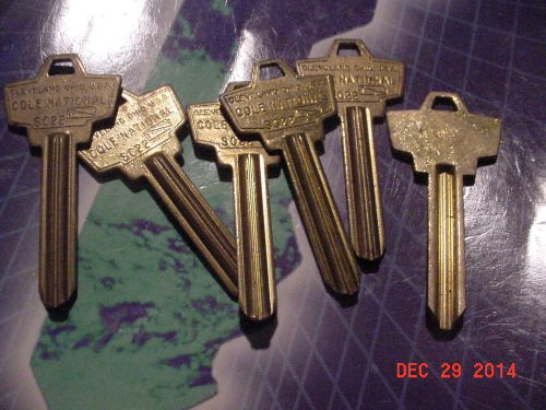 Locksmith nos vintage 6 key blanks sc22 cole brands brass uncut stamped  kens for sale