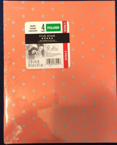 Five Star Poly Folder, 4-pocket-2 in 1,(pack of 2) Peach w / Silver Polka Dots