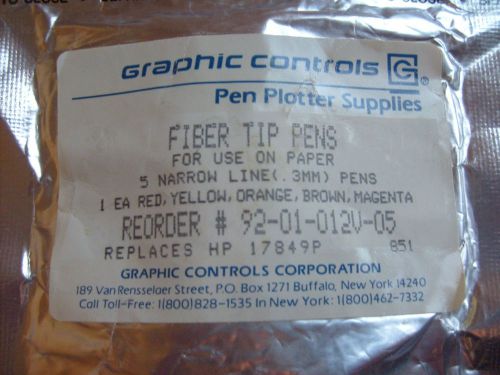 HP 17849P 5 Fiber Tip Plotter Pens Paper .3mm Red Yellow Orange Brown Magenta