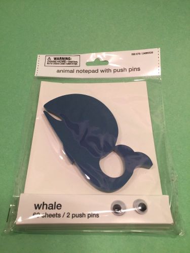 Foray BLUE WHALE Animal Notepad with Eye Push Pins  1 Pack NEW! Free Shipping!
