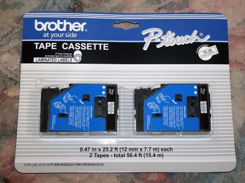 NEW Brother P-Touch (2 Pack) TC-20 Black on White Laminated Labels Tape Cassette