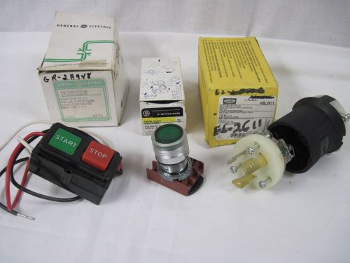 NOS Hubbell Wiring Device HBL2611;GE Polished Chrome Green Lens;GE start-stop.mz
