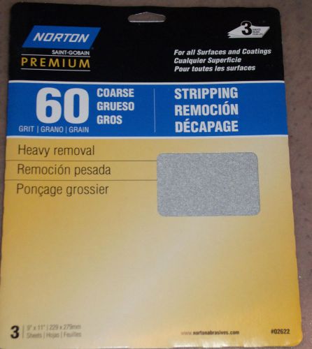 6 - 3 Packs Norton 60 Coarse Stripping Grit Sanding Sandpaper 02612 9&#034;x11&#034; NEW