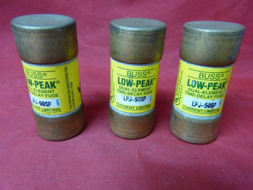 Lot of 3 BUSS LOW-PEAK DUAL-ELEMENT TIME-DELAY FUSE LPJ-50SP 50A 600VAC
