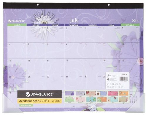 AT-A-GLANCE 2014-2015 Academic Year Paper Flowers Monthly Desk Pad Calendar 2...