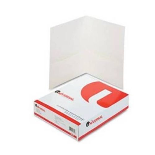 Universal Two-Pocket Portfolio 56604, Embossed Leather Grain Paper,White, 25/Box