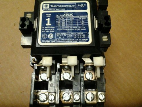 TELEMECANIQUE A203C 30 AMPS MAX 120VAC COIL SIZE 1 MOTOR STARTER