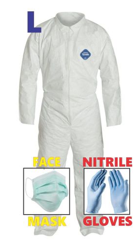 Large Tyvek Protective Suit Chemical Nitrile Gloves &amp; Face Mask Hazmat Clean-Up