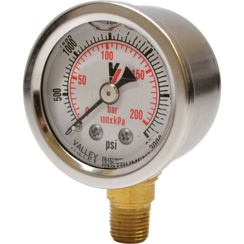 Valley Grade A Stem Mount 1 1/2in Glycerin Filled Gauge-0-3000 PSI #0140GXB3000