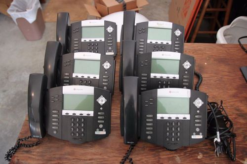 Lot of 6 Polycom IP550 SoundPoint VoIP Telephones w/ Stands, Handsets