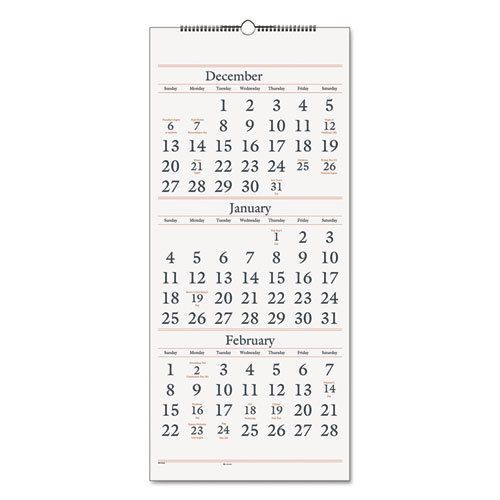 Recycled Three-Month Reference Wall Calendar, 12 1/4 x 27, 2014-2016