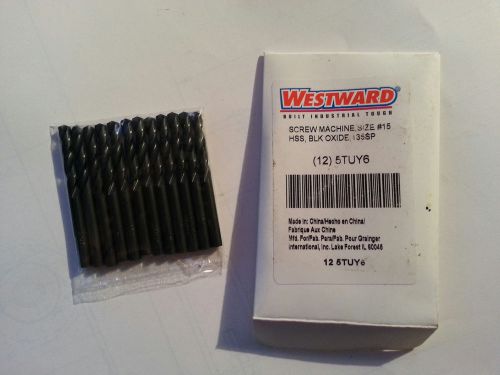 (12) bits,  number drill &#034;15&#034;  westward 5tuy6 jobber drill bit, hss .180 dia. for sale