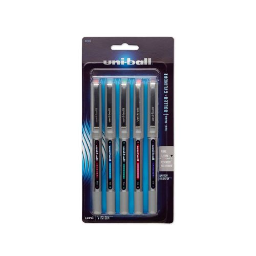 Vision Fine Point Roller Ball Pens, Assorted Colors, Set of 5