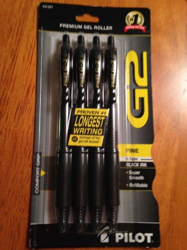 4 Pilot G2 Rollerball Gel Pens Retractable Fine Point Black Ink 0.7mm