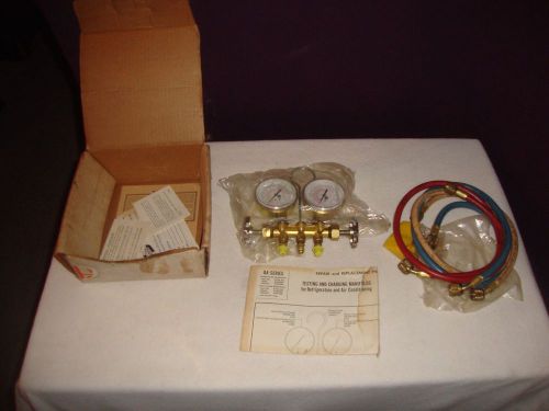 A/C MANIFOLD GAUGES UNIWELD BRASS BODY QA Series w 3 used Hoses New Made in USA