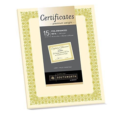 Southworth Premium Weight Foil-Enhanced Certificates, 8.5 x 11 Inches, Ivory