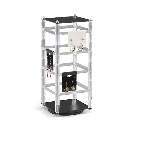 Earring display stand acrylic revolving rotating for hanging cards holds 32 for sale