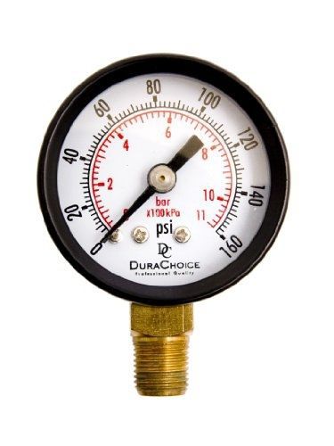 Durachoice 1-1/2&#034; utility pressure gauge - blk.steel 1/8&#034; npt lower mount 160psi for sale