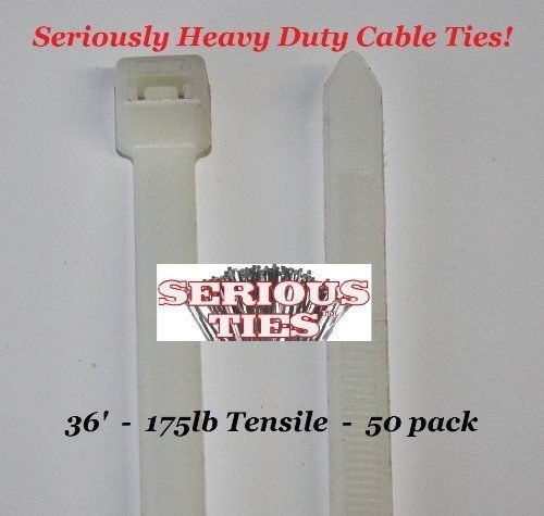 Serious Ties - Extra Heavy Duty Cable Ties (50, 36 inch/175Lbs/Natural)