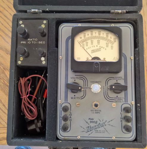 Vintage Hickok Model 900B Wattmeter, w/C-105 Transformer, Adapters, Case