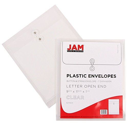 JAM Paper? Plastic Envelope with Button &amp; String Closure - Letter Open End (9