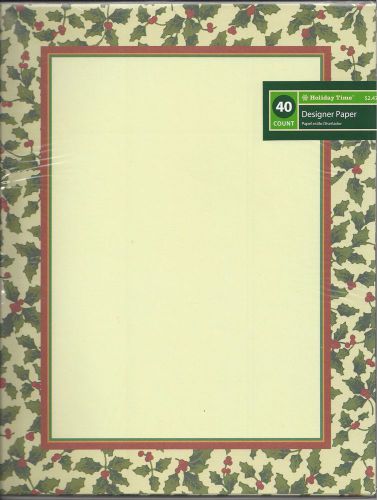 Holiday Time stationary Christmas Holly &amp; Berry paper pkg 40 sheet New