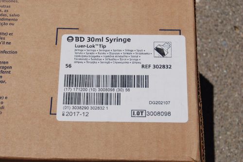 BD 30ML Syringe #302832 Luer Lock Tip Qty: 56 Units or 1 Case Sealed New