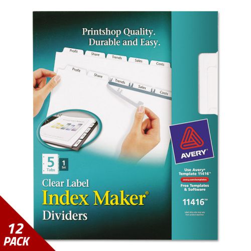 Index Maker Print&amp;Apply Clear Label Dividers w/White Tabs 5-Tab Letter [12 PACK