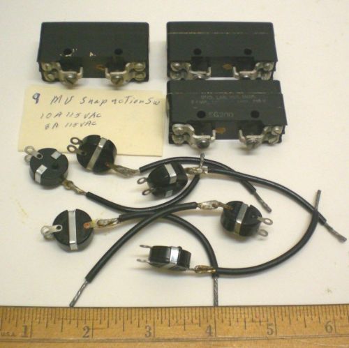 9 Snap Action Switches, 6@10 Amps,125V, 3@8 Amps,115V AC, MU Switch, Made in USA