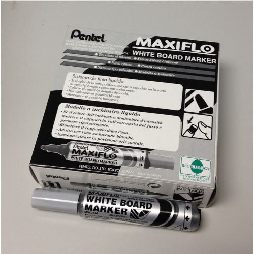 Pentel MWL5M MAXIFLO Whiteboard Marker (Medium Bullet Point) (12pcs) - Black