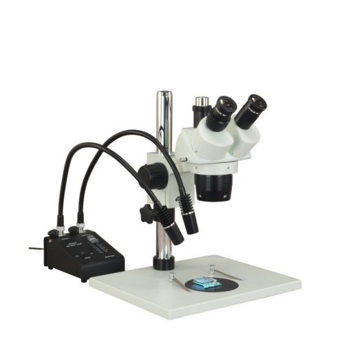 Trinocular 10X-30X Stereo Microscope on Wide Table Stand+6W LED Gooseneck Light