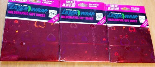 3 Small Red Holographic Lazer Wrap Jewelry Gift Boxes, Hearts Valentine&#039;s Day