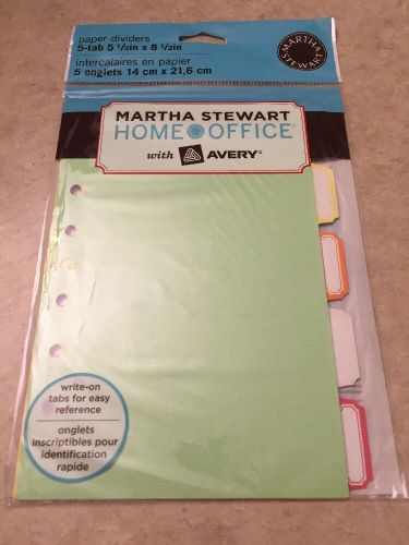 Avery Martha Stewart Home Office 5 TAB PAPER DIVIDERS 5.5 x 8.5&#034; Assorted Colors