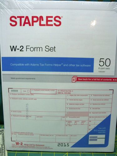 50 Count Pack of Staples 2015 IRS Tax W-2 6-Part Form Sets